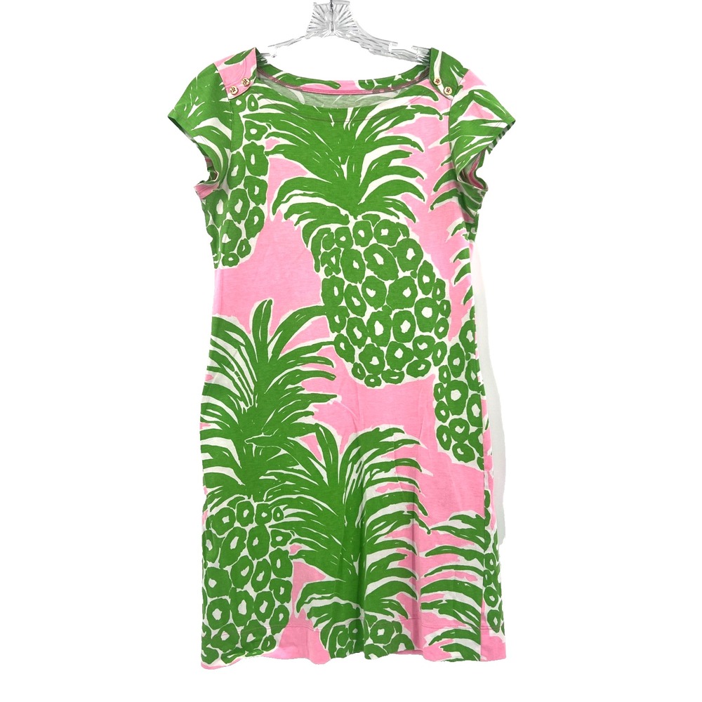 LILLY PULITZER Women's S Pink Pineapple Loren Cap-Sleeve Pima Cotton Shift Dress